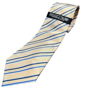 Donald J Trump Necktie Mens Gold Blue Striped Signature Collection Silk Tie NWT